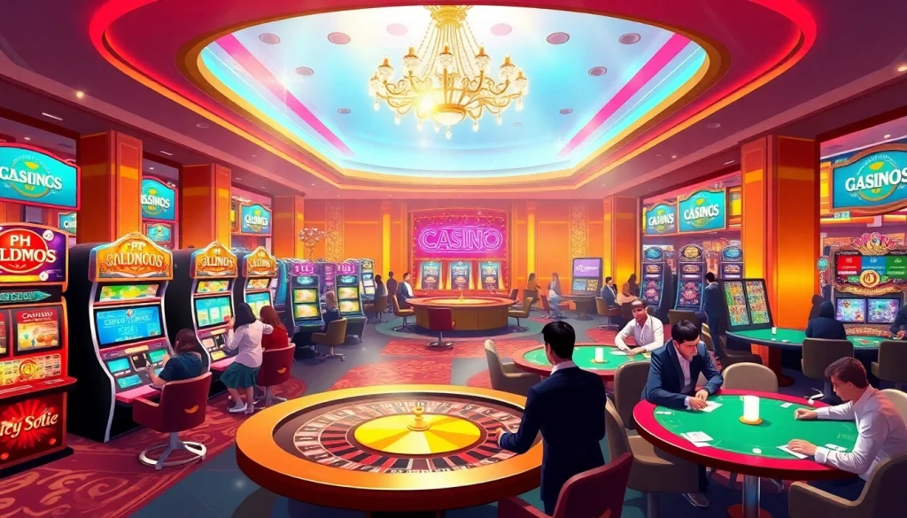 Experience the thrill of gameplay at Phdream Casino with vibrant slot machines and poker tables.