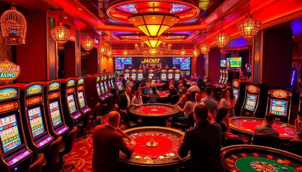Experience the excitement of JogoLuck Casino with vibrant slot machines and engaged players.