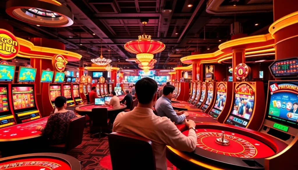 NgonClub online casino interface showcasing vibrant gambling action with players at poker and roulette tables.