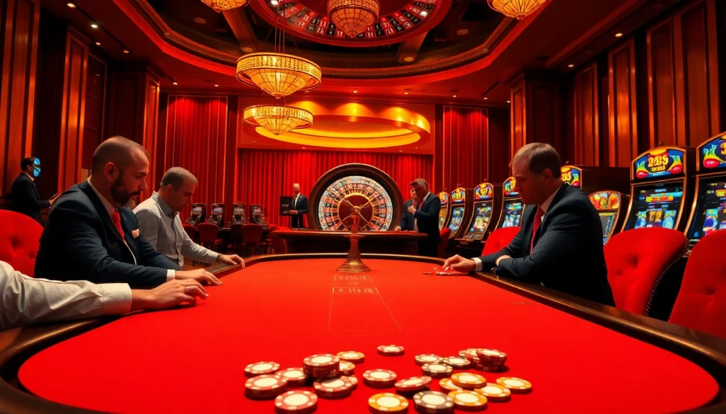 Gamblers at the e28 poker table revel in high-stakes excitement amidst a luxurious casino backdrop.