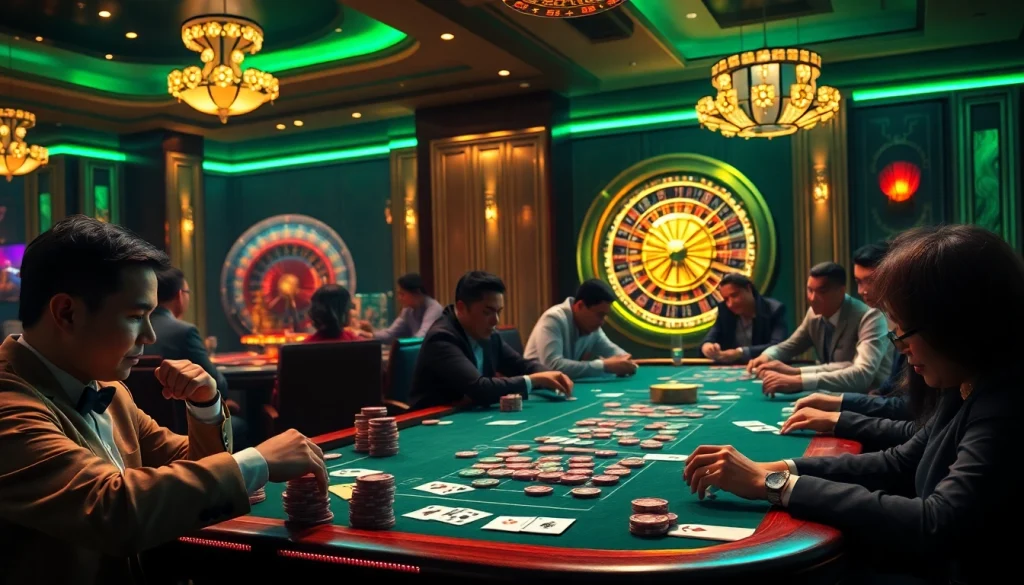 Dynamic poker table scene at uu88 casino with vibrant chips and cards.