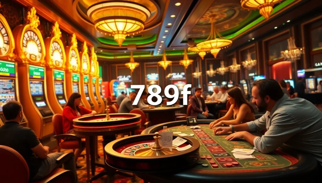Experience the excitement of online gambling with 789f, featuring roulette and poker tables filled with eager players.