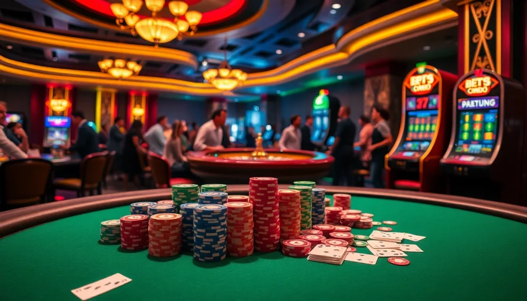 Experience the thrill of e28 with poker chips and lively casino activities.