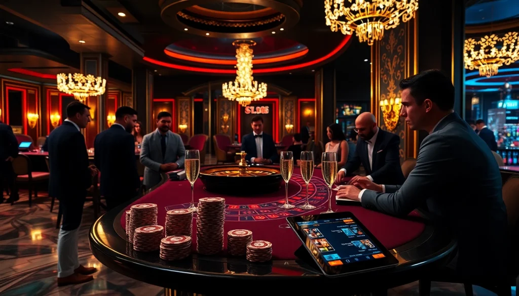 Exciting blackjack game scene with players engaged at shbet com casino, illuminated by vibrant lights.