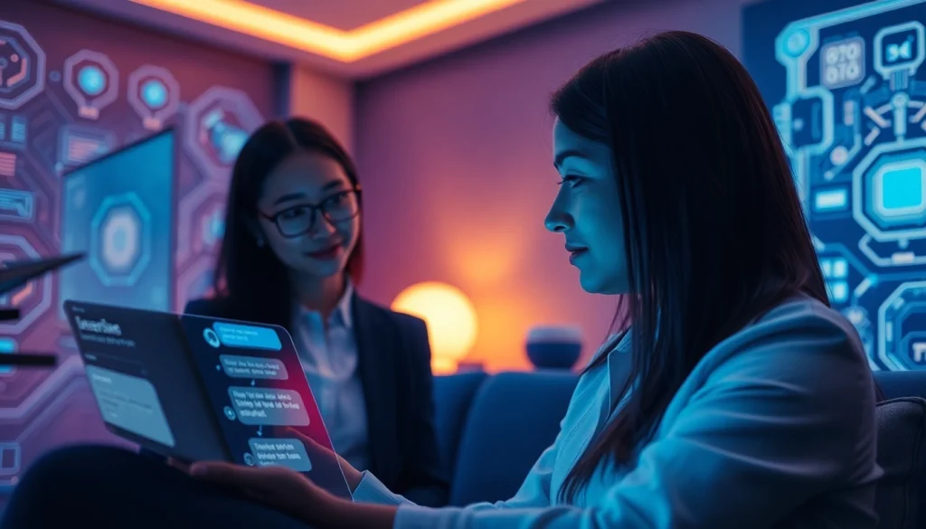 Engaging ai sex chat depicted with a user interacting with a friendly virtual assistant.