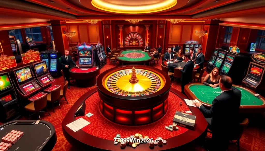 Players enjoying a vibrant casino scene at https://789win2026.com/, featuring roulette, poker, and excitement.
